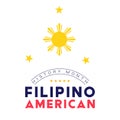 Filipino American History Month - October - square vector banner template with a sun and stars above the text on white