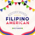 Filipino American History Month - October - square vector banner template with the text and colorful decorative flags