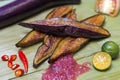 Filipino authentic traditional dish: philippine vegetarian fried eggplant as a side dish