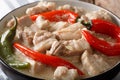 Filipino Bicol Express from spiced pork in coconut milk close-up. horizontal