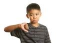 Filipino Boy on White Background with his Thumb down and unhappy expression