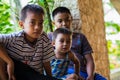 Filipino boys asia sitting watching aid effort earthquake