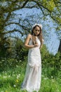 Filipino model in a rapeseed field in the springtime Royalty Free Stock Photo