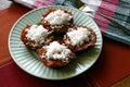 Filipino snack food called Kutsinta or glutenous rice cake with coconut shavings Royalty Free Stock Photo