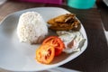 Fried dried fish and egg with rice Royalty Free Stock Photo