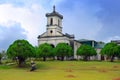 Filipino village scene with church. Royalty Free Stock Photo