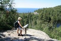 Filipino Woman Hiking Above Lake Superior