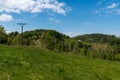 Filipka and Loucka hill in springtime Slezske Beskydy mountains in Czech republic