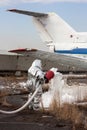 Fill the airplane with fire-fighting foam after emergency landing Royalty Free Stock Photo