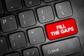 Fill the gaps text on a red keyboard button, concept of closing coverage gaps, improving protection, addressing weaknesses, Royalty Free Stock Photo