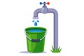 fill a green bucket with water. clean tap water. Royalty Free Stock Photo