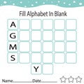 Fill missing alphabet worksheet page for children, online education, kids activity