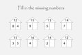 Fill in the missing numbers, mathematics game for children, find a solution, education game for kids, school worksheet