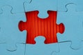 Fill the missing part fragment of blue jigsaw puzzle