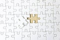 Fill the missing parts fragment white jigsaw concept puzzle for succeed