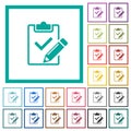 Fill out checklist flat color icons with quadrant frames