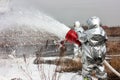 Fill the plane with fire-fighting foam Royalty Free Stock Photo