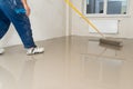 Fill screed floor repair and furnish. Royalty Free Stock Photo