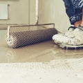 Fill screed floor repair and furnish, toned image Royalty Free Stock Photo