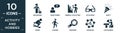 filled activity and hobbies icon set. contain flat beatboxing, questioning, mineral collecting, 3d glasses, party, skiing, jogging Royalty Free Stock Photo