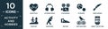 filled activity and hobbies icon set. contain flat heart rate, listening music, film making, petanque, knife making, sand art, Royalty Free Stock Photo