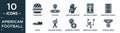 filled american football icon set. contain flat hamburger, position, hand holding the ball, sportive lockers, american football