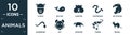 filled animals icon set. contain flat alpaca, big fish, hamster, copperhead, big toucan, blindworm, rat, anteater, prawn, weasel Royalty Free Stock Photo