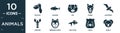 filled animals icon set. contain flat pelican, salmon, pig, camel, albotros, lobster, siberian husky, gold fish, mole, koala icons