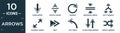 filled arrows icon set. contain flat down arrow, vertical resize, refresh, horizontal merge, split triangle, diagonal arrow, next