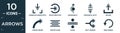 filled arrows icon set. contain flat download arrow with line, right direction, roundabout, horizontal split, upload, curved arrow