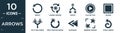 filled arrows icon set. contain flat repeat, loading arrows, circuit, play button, square, splitting arrow, right circling arrow,