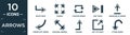 filled arrows icon set. contain flat right curve, expand, counter arrow, skip track, underline up arrow, curved left arrow,