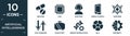 filled artificial intellegence icon set. contain flat medicine, chip, assistant, mobile flexible display, graphene, data transfer