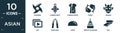 filled asian icon set. contain flat shuriken, chinese knot, chinese dress, carps, hannya, dizi, nunchaku, jiaozi, temple of heaven Royalty Free Stock Photo