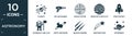 filled astronomy icon set. contain flat planets, big sun shining, radar system, venus with satellite, space rocket, astronaut and Royalty Free Stock Photo