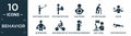 filled behavior icon set. contain flat man taking a selfie, stick man with box, man driving, old walking, #value, shopper riding