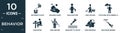 filled behavior icon set. contain flat watering plants, washing hands, man shouting, man vacuum, stick man with umbrella, eating,