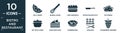 filled bistro and restaurant icon set. contain flat half lemon, manual mixer, long sandwich, frying pan without a cover, pita