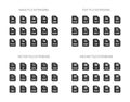 Filled black file extension flat vector icons on white background. Image, text, archive, vector file types format