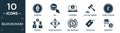 filled blockchain icon set. contain flat etherium, sell, e-business, auction hammer, pound sterling, meeting, blokchain block,