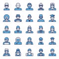 Filled blue outline icons for professions.