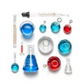 Filled with blue and red liquids suggesting solution experimen Royalty Free Stock Photo