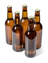 Filled brown beer bottles isolated on white background 3D Royalty Free Stock Photo