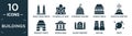 filled buildings icon set. contain flat world trade center, cathedral of saint basil, goverment building, chinese temple,