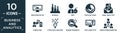 filled business and analytics icon set. contain flat bars graphic on screen, revenue, debt, circular chart, email analytics,