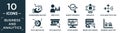 filled business and analytics icon set. contain flat businessman analysis, user stats, market research, hierarchy, data analytics
