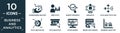 filled business and analytics icon set. contain flat businessman analysis, user stats, market research, hierarchy, data analytics