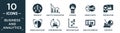 filled business and analytics icon set. contain flat hierarchy, analytic visualization, business, merge charts, presentation,