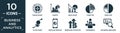filled business and analytics icon set. contain flat radar chart, charts, wave chart, chart pie, graph pie, value circular graphic Royalty Free Stock Photo