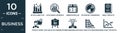 filled business icon set. contain flat 3d data analytics bars graphic, data search interface, american dollar bill, pie graphic